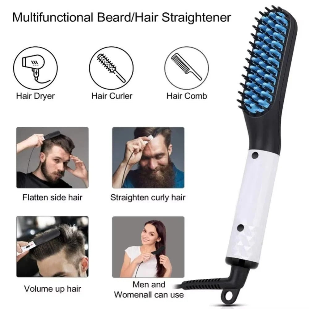 The Thermo-Beard Pro: Mini Straightening Brush with Ceramic Heat Logic