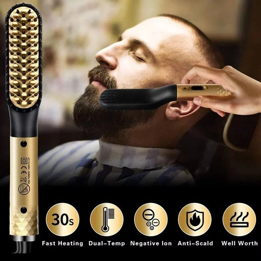 The Thermo-Beard Pro: Mini Straightening Brush with Ceramic Heat Logic