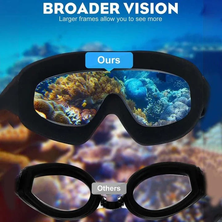 Horizon-Seeker Elite: Ultra-Wide Lens Swimming Goggles for Expanded Sight