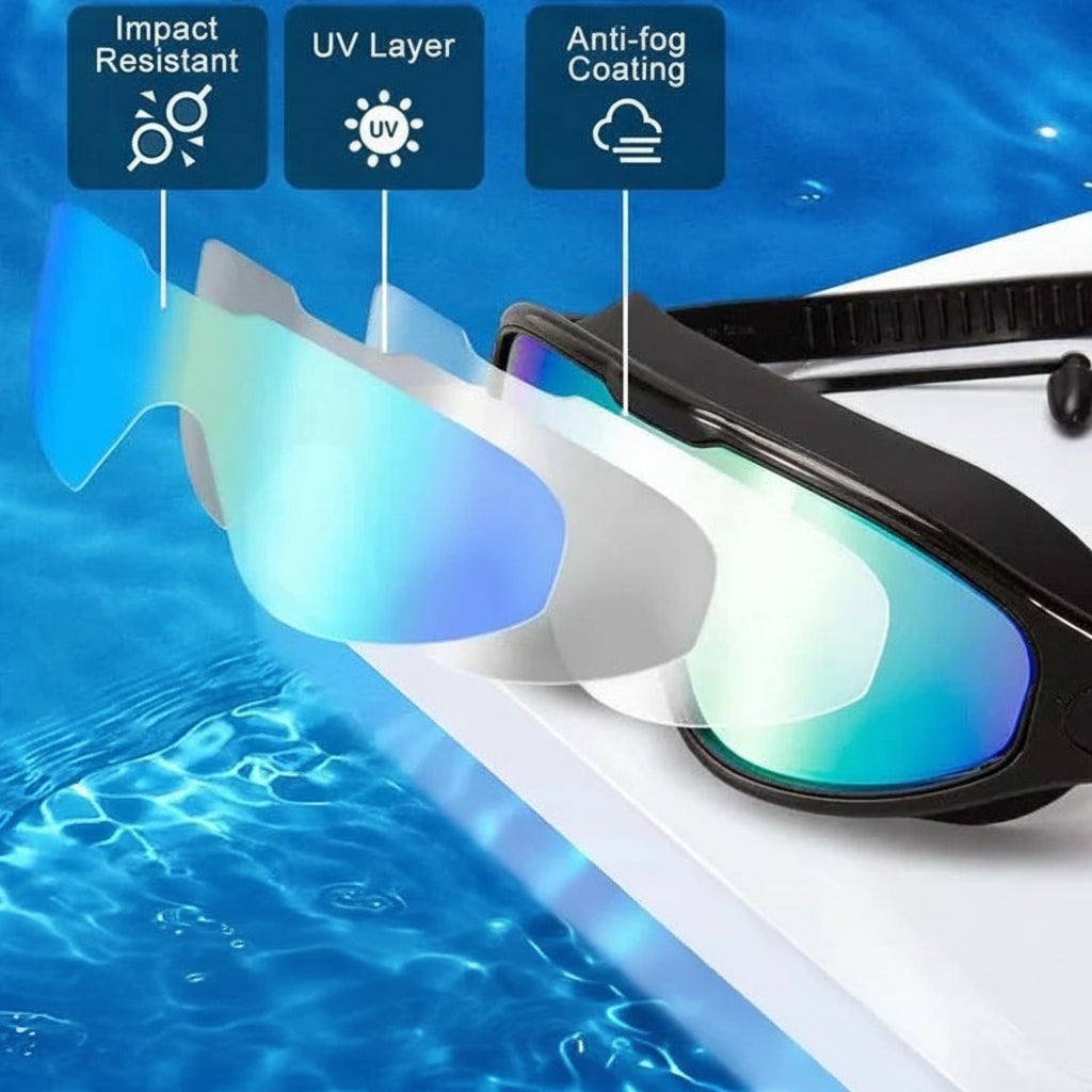 Horizon-Seeker Elite: Ultra-Wide Lens Swimming Goggles for Expanded Sight
